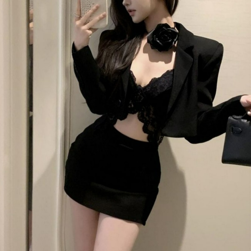 Black Spring Blazer Lace Brale - Lace Bralette Set ulasan dan harga