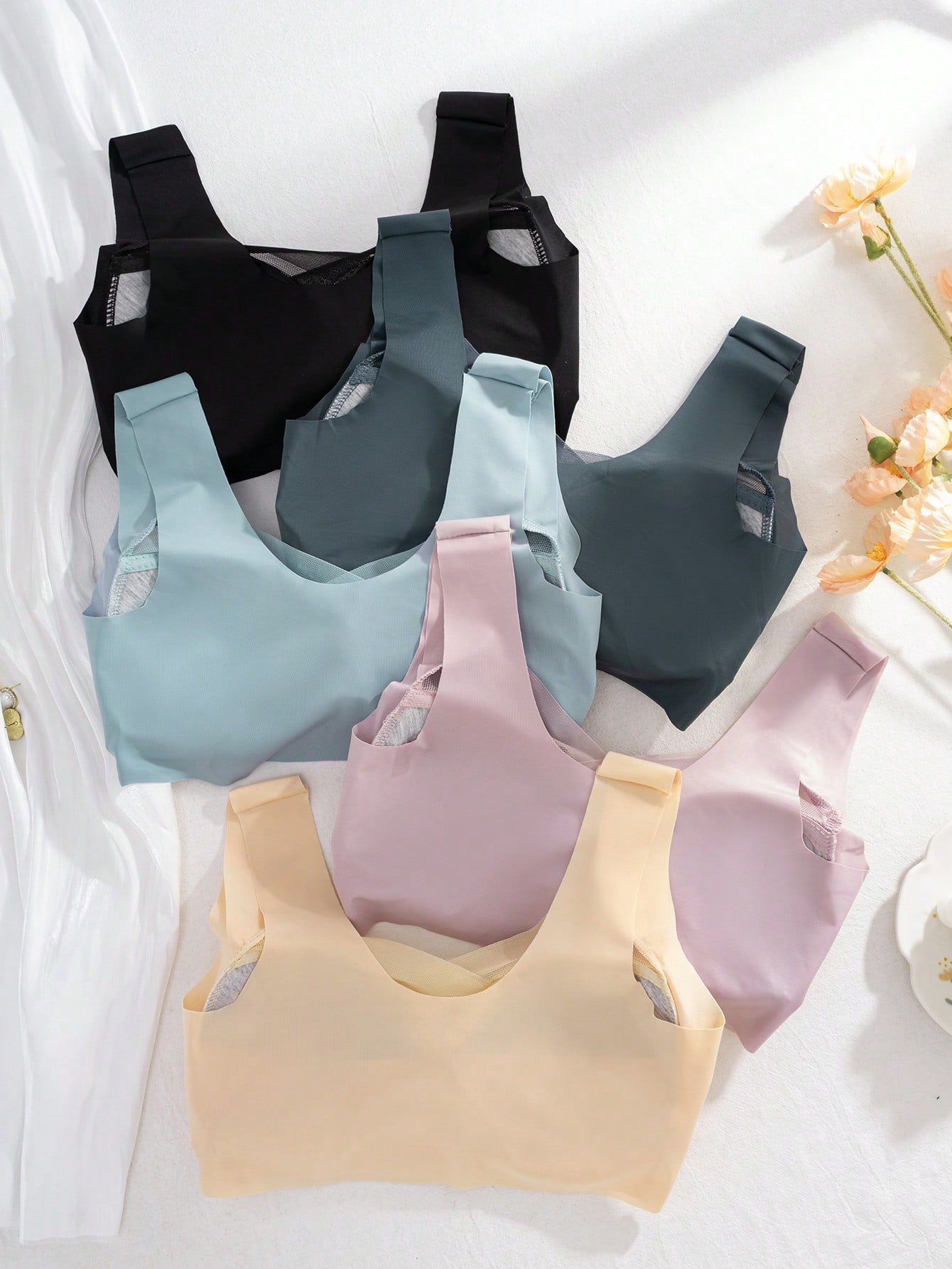 5pcs Women Seamless Ice Silk W - Sleep Bra Bralette ulasan dan harga