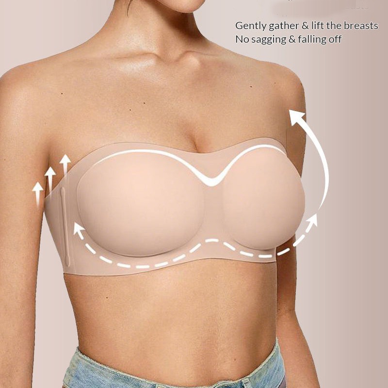 Women's Strapless Bra with Pus - Wirefree Bra Comfort ulasan dan harga