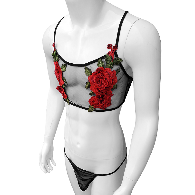 Sexy Embroidery Mens See Throu - Sheer Mesh Bra ulasan dan harga