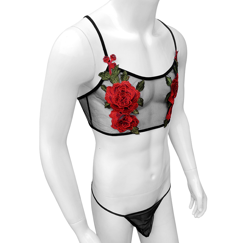 Sexy Embroidery Mens See Throu - Sheer Mesh Bra ulasan dan harga